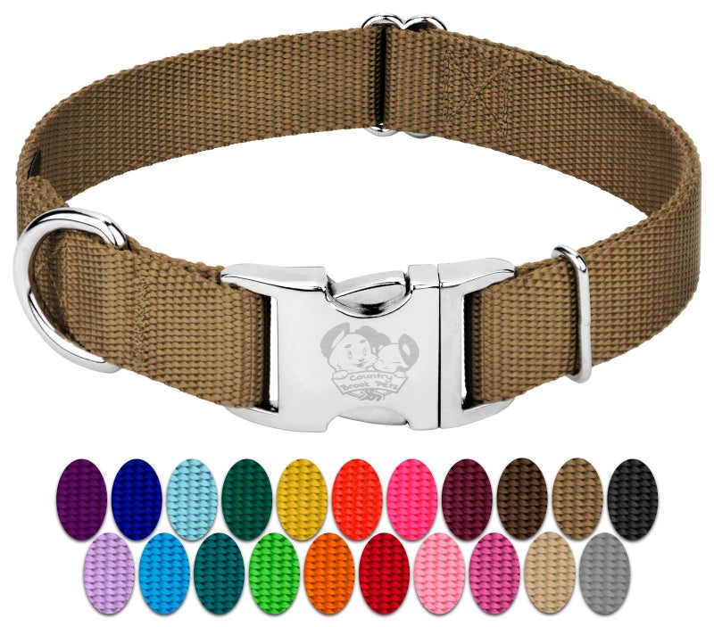 Country Brook Design Country Brook Petz - Premium Nylon Dog Collar with Metal Buckle for Small Medium Large Breeds - 10+ Warm Colors (Extra Large, 1 Inch, Coyote Tan) - Image 1